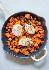 . Poached Eggs on Sweet Potato Hash​